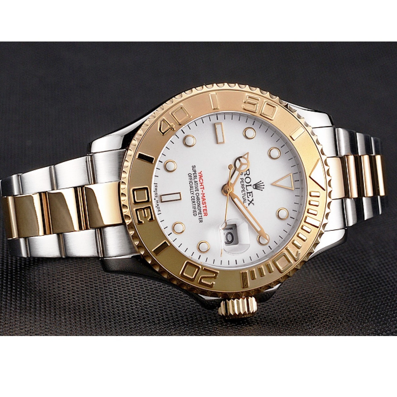 Aaa replica watch Case Dial Stainless Gold Bezel Two Bracelet Steel White Rolex Yacht-Master Tone 0819